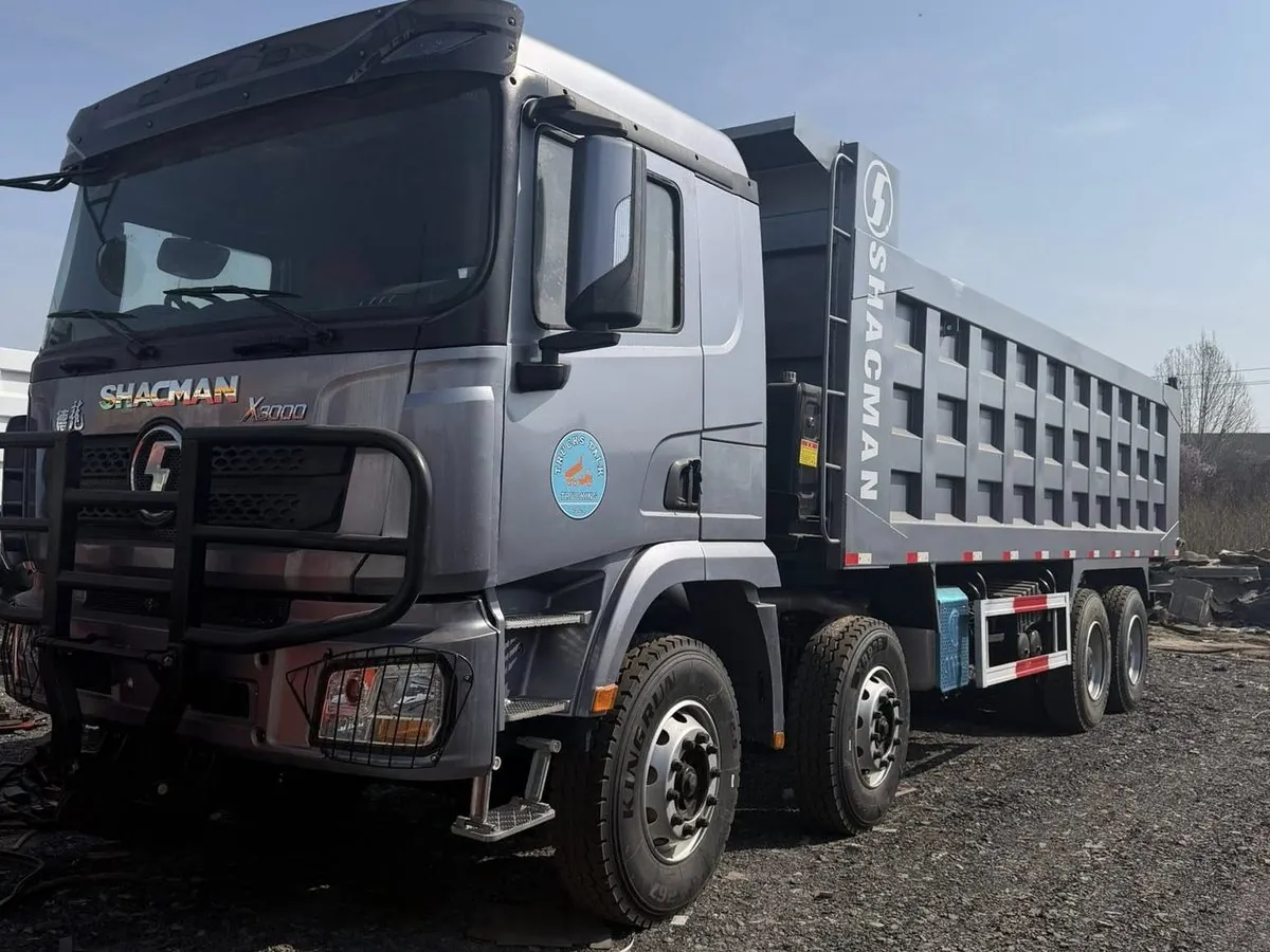 SHACMAN dump trucks lined up in Shandong yard